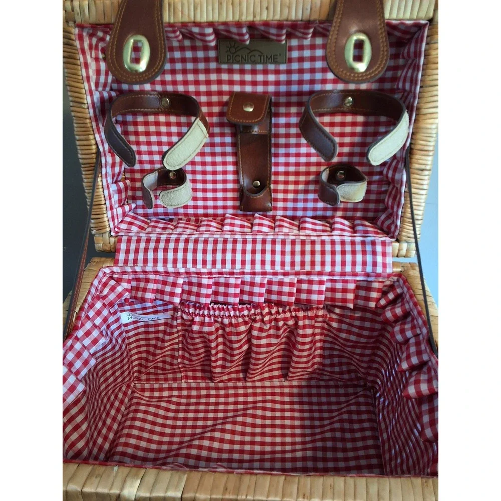 Picnic Time Wicker Picnic Basket Set for 2 Wine Glasses Cork Puller & Napkins